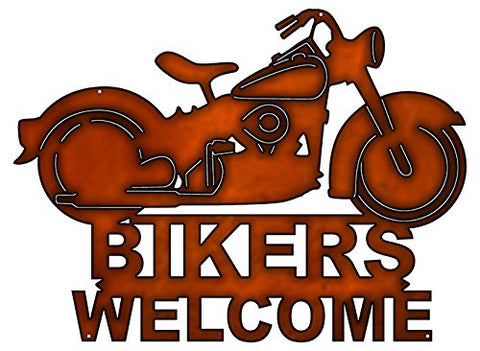 Bikers Welcome Cut Out Faux Copper Finish Metal Sign 14x19