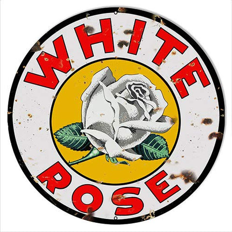 ArtFuzz White Rose Reproduction Motor Oil Metal Sign 24×24 Round