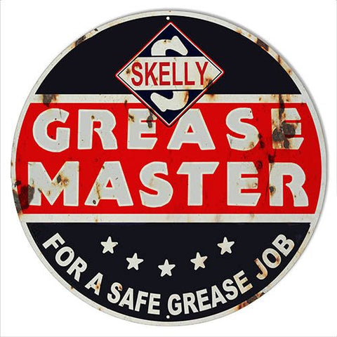 ArtFuzz Grease Master Skelly Reproduction Garage Metal Sign 14 Round