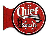 Santa Fe Chief Railroad 22g Metal Round Flange Sign Reproduction