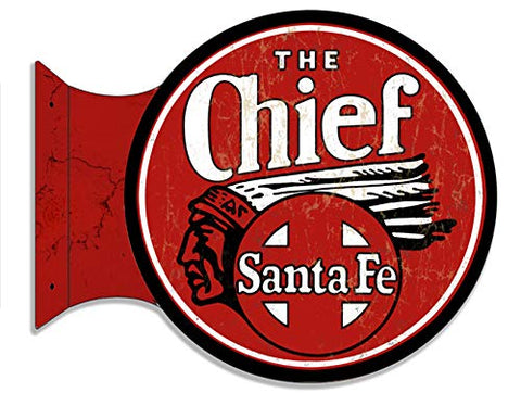 Santa Fe Chief Railroad 22g Metal Round Flange Sign Reproduction