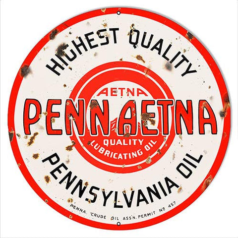 Penn Aetna Motor Oil Reproduction Garage Metal Sign18x18 Round