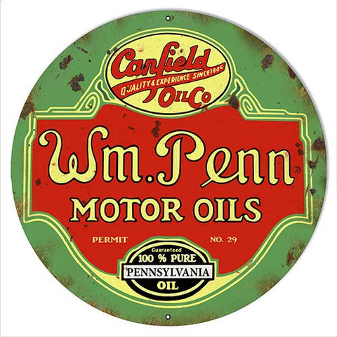 ArtFuzz W.M Penn Gasoline Reproduction Vintage Metal Sign 18×18 Round