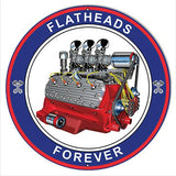 Flat Heads Garage Shop Metal Sign By Rudy Edwards 14×14 Round