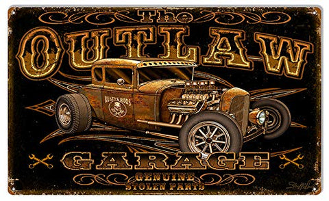 Outlaw Hot Rod Garage Art Metal Sign By Steve McDonald 18×30