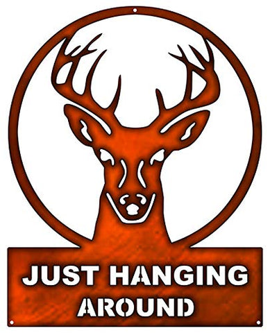 Deer Hanging Around Cut Out Faux Copper Finish Metal Sign 18×22.7