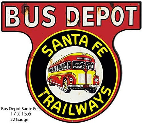 Bus Depot Santa Fe Reproduction Cut Out Nostalgic Sign 15.6×17