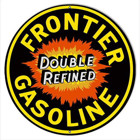 Frontier Gasoline Reproduction Garage Shop Metal Sign 24×24 Round