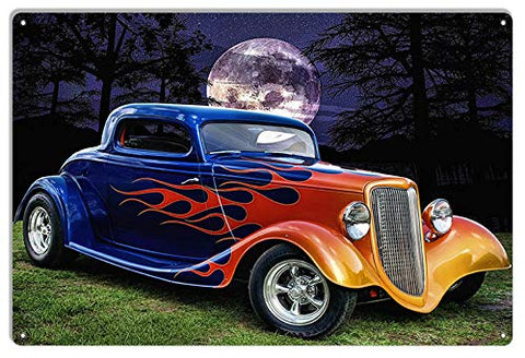 Hot Rod Garage Shop Art Metal Sign By Artist Bob Kramer 12×18