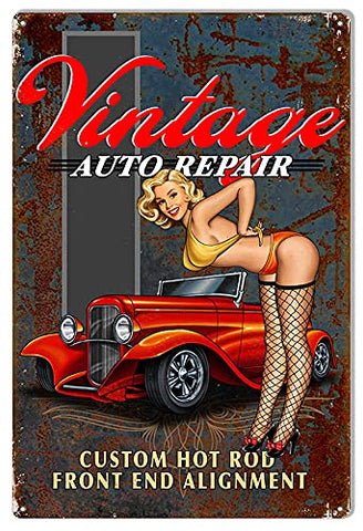 Hot Rod Pin Up Girl Vintage Metal Sign By Steve McDonald 12×18