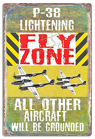 Fly Zone P-38 Lightening By Phil Hamilton 12×18 Metal Airplane Sign