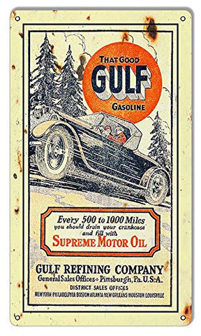 Gulf Gasoline Reproduction Motor Oil Metal Sign 8×14