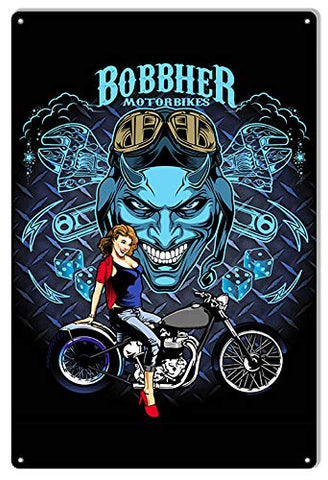 Motorcycle Pin Up Girl Garage Shop Metal Sign By Bernard Oliver 12×18
