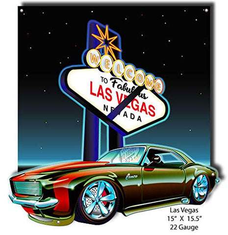 Las Vegas Camaro Cut Out Metal Sign By Bernard Oliver 15×15.5