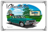 Chevy Super Sport Green Car Metal Sign By Rudy Edwards 18×30