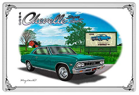 Chevy Super Sport Green Car Metal Sign By Rudy Edwards 18×30
