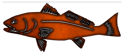 Fish Laser Cut Out Faux Copper Finish Metal Sign 10x23