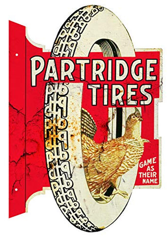 Partridge Tires Garage Art Flange Metal Sign 14.1×23