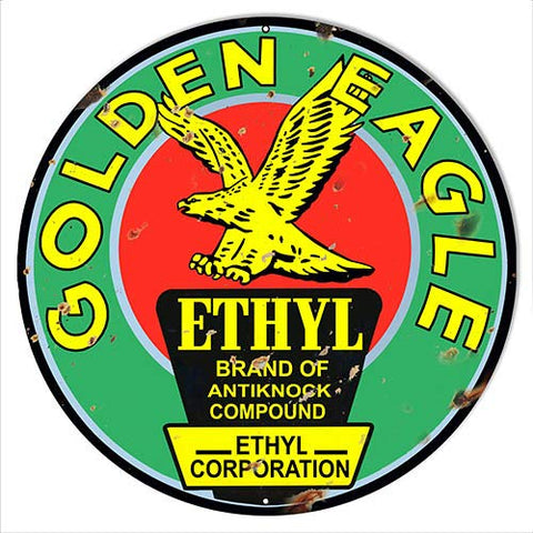 ArtFuzz Golden Eagle Gasoline Reproduction Vintage Metal Sign 18×18 Round