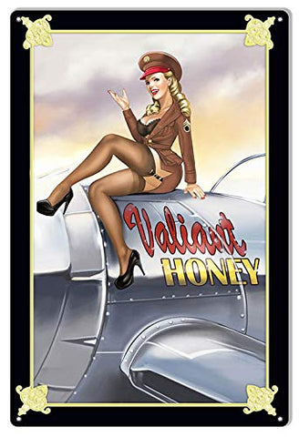 Nose Art Valiant Honey Pin Up Girl Aviation Metal Sign 12×18