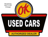 OK Used Cars Gas And Motor Oil Reproduction Laser Cut Out Metal Sign 23.5×17.9