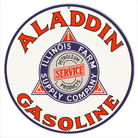 Aladdin Gasoline Reproduction Garage Shop Metal Sign 24×24 Round