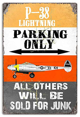 P-38 Lightening Fly Zone Military Aircraft Metal Sign By Phil Hamilton 12×18