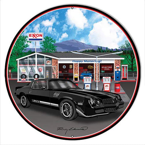 ArtFuzz Z28 Camaro Black Metal Sign by Rudy Edwards 30×30 Round