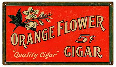 Vintage Orange Flower Cigar Reproduction Sign 8x14