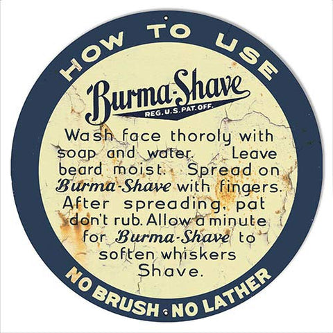 Burma Shave 18×18 Round Metal 24g Reproduction Sign