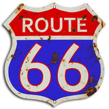 (3) Route 66 Vintage Red And Blue Cut Out Garage Shop Metal Sign 7.5×7.5