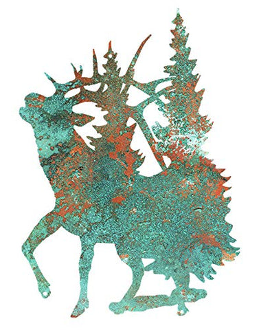 Deer In Trees Laser Cut Out Faux Patina Metal Sign 17.2×24