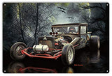Rat Rod Hot Rod Car Skull For Your Garage Metal Sign By Artist Bob Kramer 12×18
