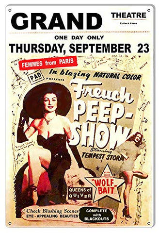 Freuch Peep Show Reproduction Nostalgic Wall Art Metal Sign 12×18