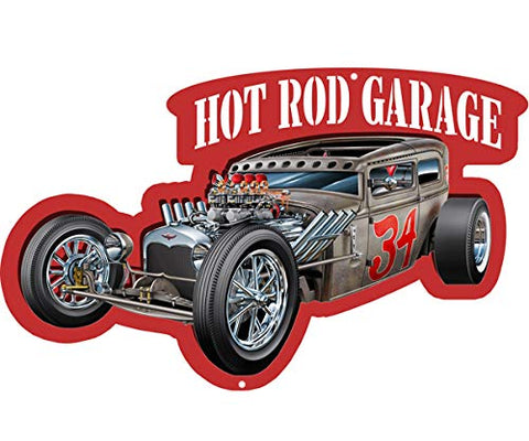 Hot Rod Garage Cut Out with 3D Effect Wall Art Metal Sign 14×20