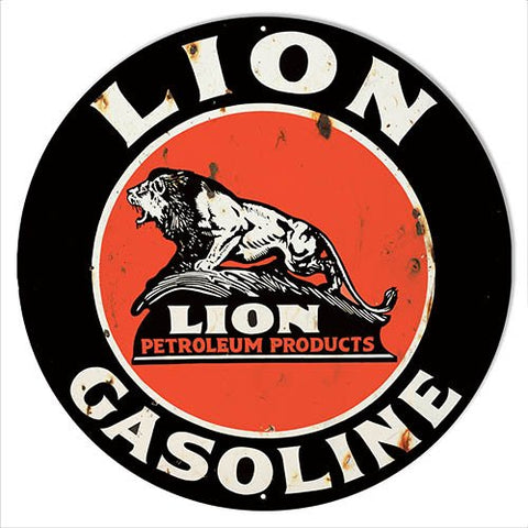 ArtFuzz Lion Gasoline Reproduction Motor Oil Vintage Metal Sign 24×24 Round