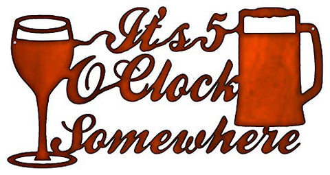 5 O clock Cocktail Cut Out Faux Copper Finish Metal Sign 12×22.5