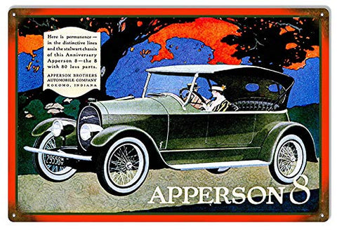 Apperson 8 Automobile Reproduction Garage Shop Metal Sign 12×18