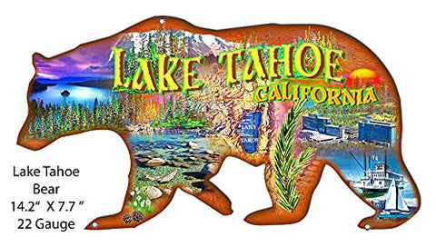 Lake Tahoe Bear Cut Out Metal Sign By Phil Hamilton 7.7×14.2