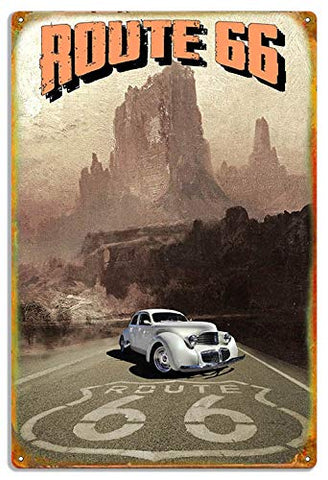 Route 66 With Classic Graham By Phil Hamilton 12×18 Metal Sign