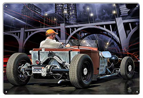 Dragster Chopped Original Art Taking A Highway Cruise Metal Sign by Artist Bob?Kramer