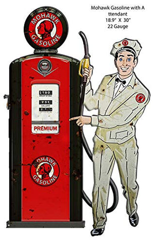 Mohawak Gas Pump Attendant Cut Out Reproduction Metal Sign 18.9×30