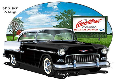 Chevy Black Heartbeat Cut Out Garage Metal Sign Rudy Edwards16.5×24