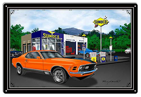 Mustang Car Orange Garage Art Metal Sign By Rudy Edwards 16×24