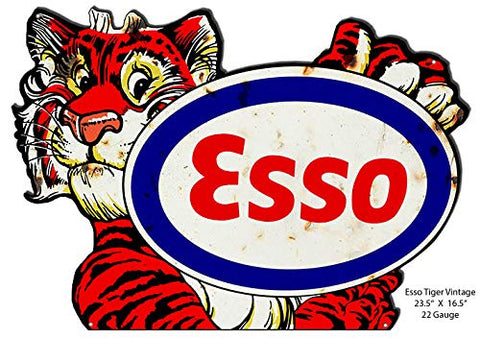 Esso Tiger Gas And Motor Oil Vintage Metal Sign 23.5×16.5