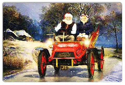 Santa and Mrs. Claus Out for A Ride Classic Model T by Artist Bob Kramer 12×18