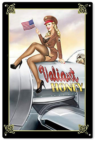 Aviation Nose Art Valiant Honey Pin Up Girl Large Metal Sign 16×24