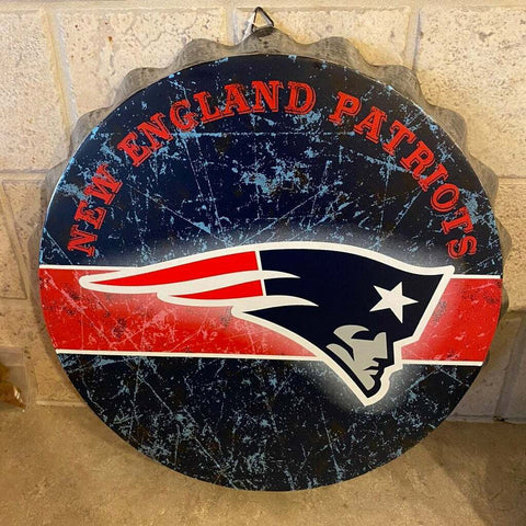 NFL New England Patriots Distressed Mancave Bottle Cap Wall Sign Decor
