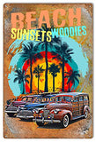 Beach Sunset Woodies Man Cave Metal Sign By Phil Hamilton 12x18