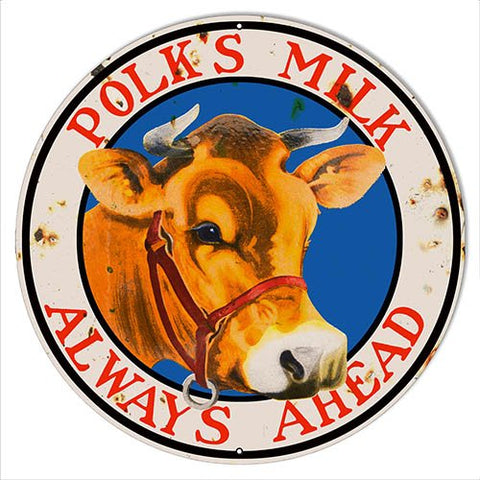 Polks Milk Reproduction Vintage Country Metal Sign 18×18 Round